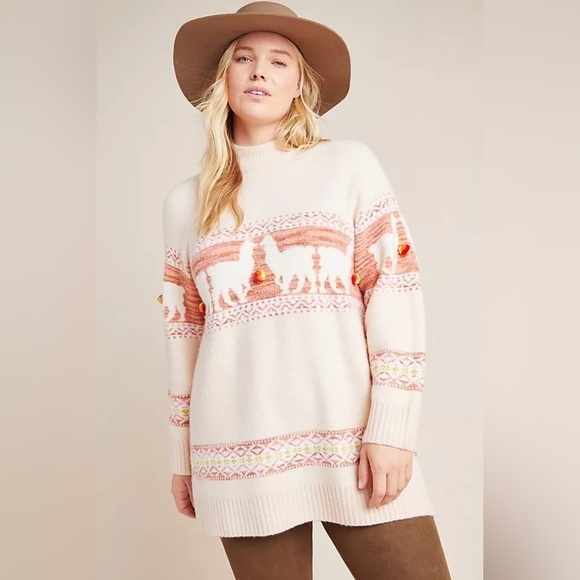 Anthropologie Pink Aimee Pommed Alpaca Wool Sweater Size XS - Picture 1 of 7